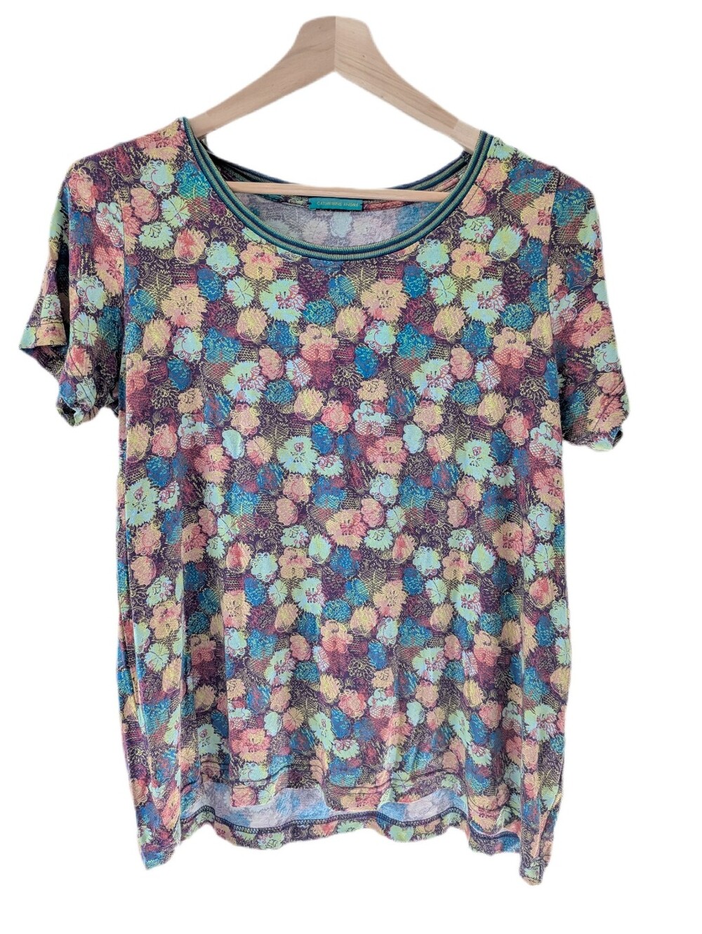 Catherine André Floral Multicolor Women's T-shirt Contrasting Collar -L-